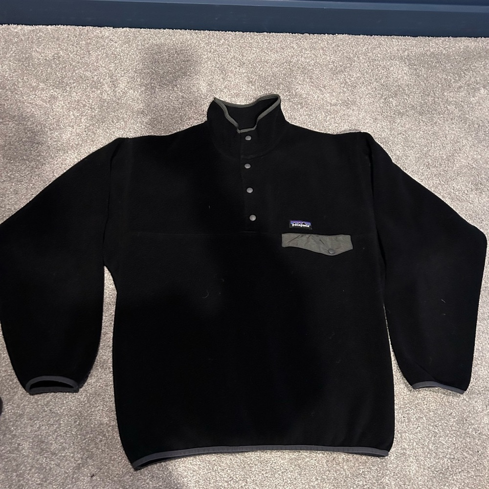 Patagonia Black Fleece Pullover with Button Collar